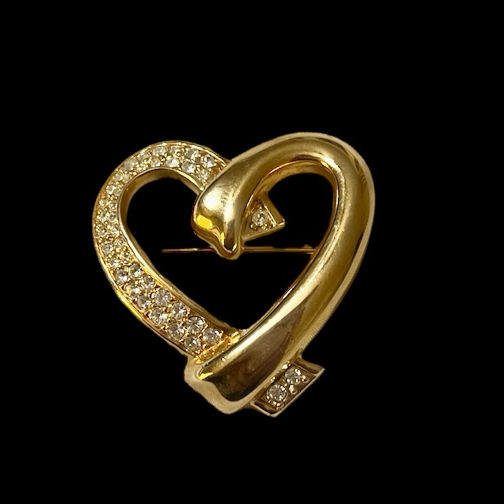Swarovski Gold Heart with Crystal Rhinestone Brooch Pin